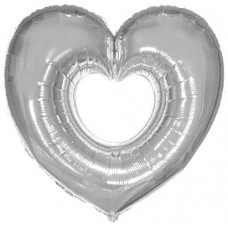 Шар (40''/102 см) Фигура, Сердце в сердце, Серебро, 1 шт.