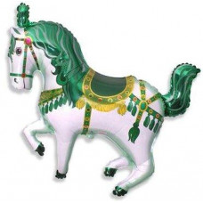 Шар (39''/99 см) Фигура, Лошадь карусельная, Зеленый, 1 шт.
