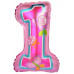 Шар с клапаном (16''/41 см) Мини-цифра, Первый ДР Девочки, Розовый, 1 шт.